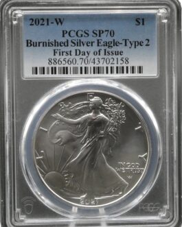 PCGS SP70 バーニッシュ仕上げ 高鑑定コイン 2021年 アメリカ イーグル銀貨 高鑑定 新デザイン タイプ２ 発行初日版 FIRST DAY OF ISSUE シルバーイーグル SILVER EAGLE BURNISHED 磨き仕上げ レアコイン