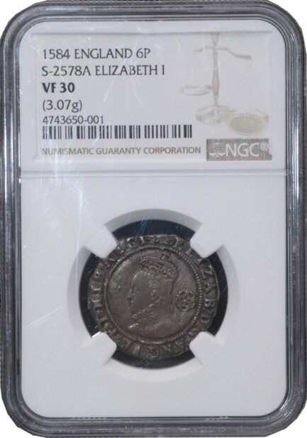 【NGC鑑定 VF30】イギリス エリザベス1世 6ペンス銀貨 1584年 Queen ELIZABETH イングランド - 画像 (2)
