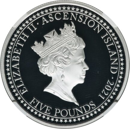 2021年 NGC PF70 最高鑑定品 英国領アセンション島 5ポンド銀貨 プルーフ銀貨 エリザベス二世女王 モダンコイン  銀貨 ブリタニア Queen ELIZABETH 鑑定済みコイン ウルトラカメオ ULTRA CAMEO コイン 鑑定 貨幣 通貨 現物資産 - 画像 (4)