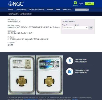 【NGC鑑定 AU】ビザンツ帝国（東ローマ帝国） 皇帝ヘラクレイオス ソリダス金貨 610-641年 - 画像 (6)