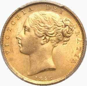投稿についてもっと詳しく 1848年 ビクトリア女王 1ソブリン金貨 PCGS鑑定 MS64
