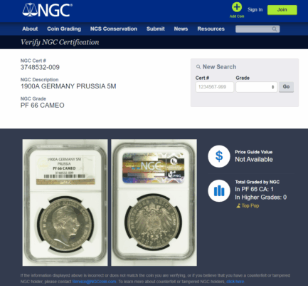 【最高鑑定：NGC鑑定 PF66 CAMEO】ドイツ プロシア ヴィルヘルム2世 5マルク銀貨 1900年 - 画像 (6)