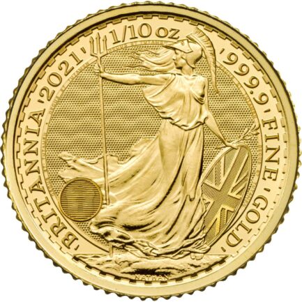 英国ブリタニア金貨（1/10オンス） 2021年 イギリス 新品未使用 - 画像 (2)
