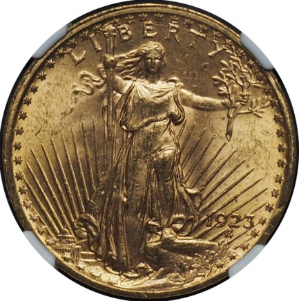【NGC鑑定 MS63】アメリカ ダブルイーグル２０ドル金貨 セントゴーデンス金貨 1923年 NGC 高鑑定 $20 Saint-Gaudens Double Eagle 米国 金貨 - 画像 (2)