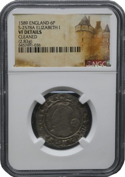 【NGC鑑定 VF DETAILS】イギリス エリザベス1世 6ペンス銀貨 1589年 Queen ELIZABETH イングランド - 画像 (2)