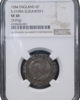 【NGC鑑定 VF30】イギリス エリザベス1世 6ペンス銀貨 1584年 Queen ELIZABETH イングランド