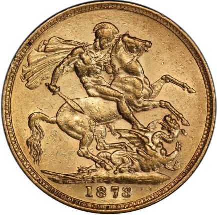 PCGS鑑定 AU55 オーストラリア ビクトリア女王 ソブリン金貨 アンティークコイン 1Sov金貨 1873年 英国 ヴィクトリア女王 英連邦 イギリス王室 セントジョージの竜退治 金貨 コイン - 画像 (3)