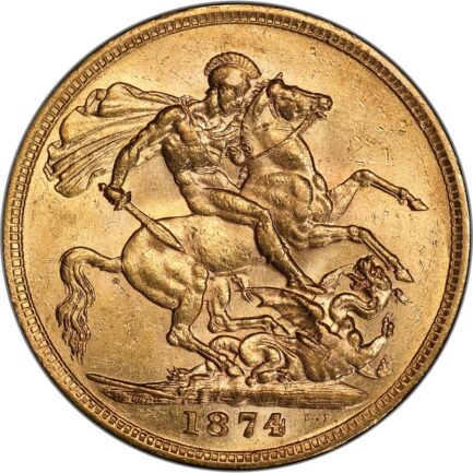 1874年 PCGS鑑定 AU58 オーストラリア ビクトリア女王 ソブリン金貨 ヤングヘッド アンティークコイン 1Sov金貨 英国 ヴィクトリア女王 英連邦 イギリス王室 セントジョージの竜退治 金貨 コイン - 画像 (3)