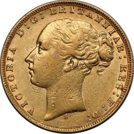 1875年 PCGS鑑定 AU55 オーストラリア ビクトリア女王 ソブリン金貨 ヤングヘッド アンティークコイン 1Sov金貨 英国 ヴィクトリア女王 英連邦 イギリス王室 セントジョージの竜退治 金貨 コイン 鑑定 貨幣 通貨 現物資産 竜退治 - 画像 (2)