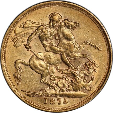 1875年 PCGS鑑定 AU55 オーストラリア ビクトリア女王 ソブリン金貨 ヤングヘッド アンティークコイン 1Sov金貨 英国 ヴィクトリア女王 英連邦 イギリス王室 セントジョージの竜退治 金貨 コイン 鑑定 貨幣 通貨 現物資産 竜退治 - 画像 (3)