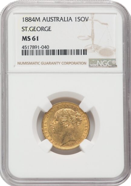 NGC鑑定 1884年 MS61 オーストラリア ビクトリア女王 ソブリン金貨 ヤングヘッド アンティークコイン 1Sov金貨 英国 ヴィクトリア女王 英連邦 イギリス王室 セントジョージの竜退治 金貨 コイン 鑑定 貨幣 通貨 現物資産 竜退治 - 画像 (4)
