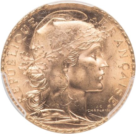 PCGS 高鑑定 マリアンヌ金貨 フランス 1913年 女神 ルースター ガリアの雄鶏 20フラン金貨 アンティークコイン 20世紀 モダンコイン 金貨 鑑定済みコイン マリアンヌ コイン 鑑定 貨幣 - 画像 (2)
