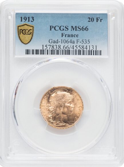 PCGS 高鑑定 マリアンヌ金貨 フランス 1913年 女神 ルースター ガリアの雄鶏 20フラン金貨 アンティークコイン 20世紀 モダンコイン 金貨 鑑定済みコイン マリアンヌ コイン 鑑定 貨幣 - 画像 (4)