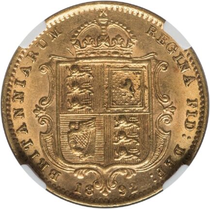NGC鑑定 1892年 AU58 イギリス ビクトリア女王 ハーフソブリン金貨 ジュビリーヘッド アンティークコイン 1/2ソブリン 1/2Sov金貨 英国 ヴィクトリア女王 イングランド イギリス王室 シールド 金貨 コイン 鑑定 貨幣 通貨 現物資産 NGC AU - 画像 (3)