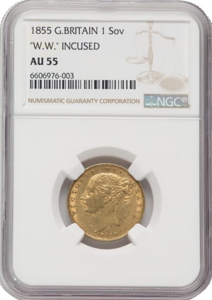NGC鑑定 1855年 AU55 イギリス ビクトリア女王 ソブリン金貨 ヤングヘッド アンティークコイン 1Sov金貨 英国 ヴィクトリア女王 イングランド イギリス王室 シールド 金貨 コイン 鑑定 貨幣 通貨 現物資産 NGC AU WW ワオン - 画像 (4)