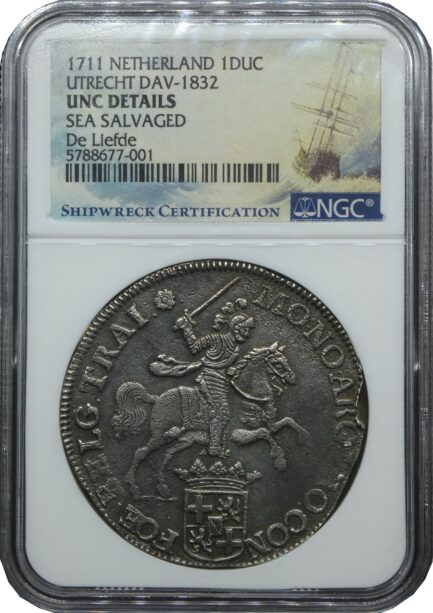シルバーライダー NGC鑑定 1711年 オランダ 銀貨 アンティークコイン １ドゥカトン銀貨 1Ducaton 18世紀 鑑定済みコイン 難破船 UNC DETAILS サルベージ 引き上げコイン - 画像 (4)