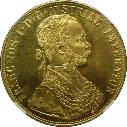 1915年 オーストリア フランツ ヨーゼフ1世 4ダカット金貨 NGC鑑定 MS67 復刻コイン Francis Joseph I Gold 4 DUCAT RESTRIKE - 画像 (4)