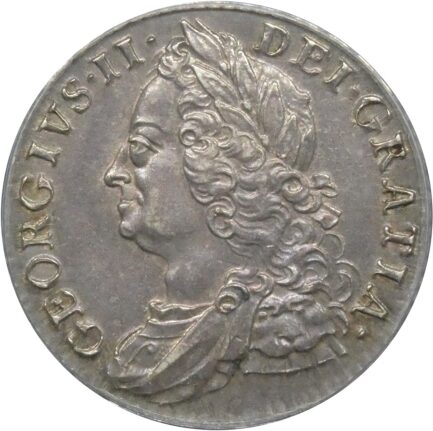 ANACS AU55 シリング銀貨 ジョージ二世 銀貨 ANACS鑑定 1758年 イギリス イングランド アンティークコイン 英国 鑑定済みコイン - 画像 (2)