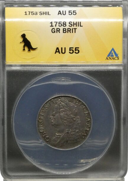 ANACS AU55 シリング銀貨 ジョージ二世 銀貨 ANACS鑑定 1758年 イギリス イングランド アンティークコイン 英国 鑑定済みコイン - 画像 (4)