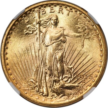 【NGC鑑定 MS65】アメリカ ダブルイーグル２０ドル金貨 セントゴーデンス金貨 1915年 NGC 高鑑定 $20 Saint-Gaudens Double Eagle 米国 サンフランシスコ - 画像 (2)