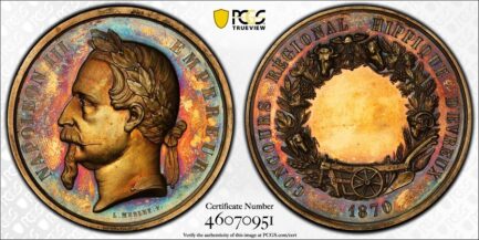 ナポレオン3世 PCGS SP63 1870年 フランス ホースショー メダル 金メッキ PCGS鑑定 フランス 現物資産 大判メダル - 画像 (2)