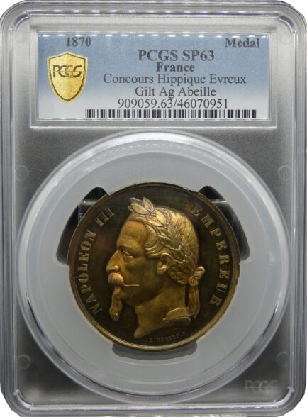 ナポレオン3世 PCGS SP63 1870年 フランス ホースショー メダル 金メッキ PCGS鑑定 フランス 現物資産 大判メダル - 画像 (3)