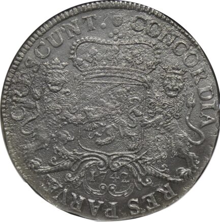 シルバーライダー NGC鑑定 1742年 オランダ 銀貨 アンティークコイン １ドゥカトン銀貨 1Ducaton 18世紀 鑑定済みコイン 難破船 UNC DETAILS サルベージ 引き上げコイン - 画像 (3)