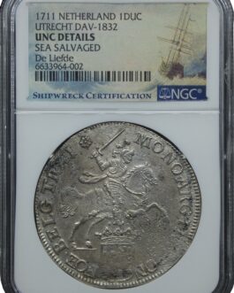 シルバーライダー NGC鑑定 1711年 オランダ 銀貨 アンティークコイン １ドゥカトン銀貨 1Ducaton 18世紀 鑑定済みコイン 難破船 UNC DETAILS サルベージ 引き上げコイン 1DUC NETHERLAND 大判コイン コイン 鑑定 貨幣 通貨 現物資産 Silver Rider