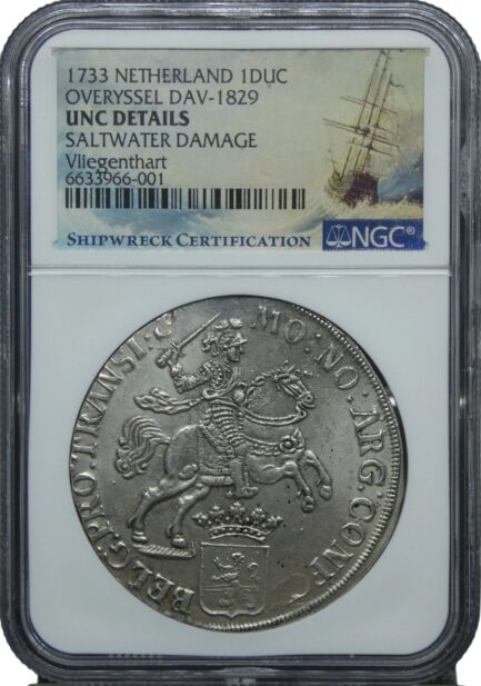 シルバーライダー NGC鑑定 1733年 オランダ 銀貨 アンティークコイン １ドゥカトン銀貨 1Ducaton 18世紀 鑑定済みコイン 難破船 UNC DETAILS サルベージ 引き上げコイン 1DUC - 画像 (4)