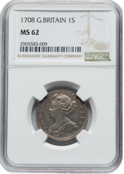 NGC MS62 アン女王 1シリング銀貨 NGC鑑定 高鑑定 1708年 イギリス アンティークコイン 3rd bust 銀貨 レアコイン 英国 Queen ANNE 鑑定済みコイン - 画像 (2)