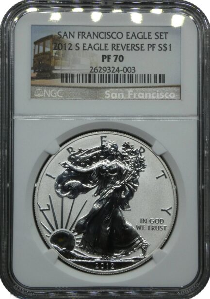 最高鑑定 NGC PF70 リバースプルーフ イーグル銀貨 2012年 最高鑑定コイン アメリカ シルバーイーグル タイプ１ 米国 Reverse Proof Silver 銀貨 １ドル銀貨 サンフランシスコ造幣局 - 画像 (2)