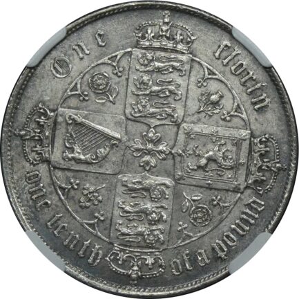 NGC ゴチックフローリン ビクトリア女王 銀貨 NGC鑑定 1871年 イギリス イングランド アンティークコイン 英国 鑑定済みコイン England コイン 鑑定 現物資産 1871 ヴィクトリア女王 Victoria UNC Details 2シリング銀貨 - 画像 (5)