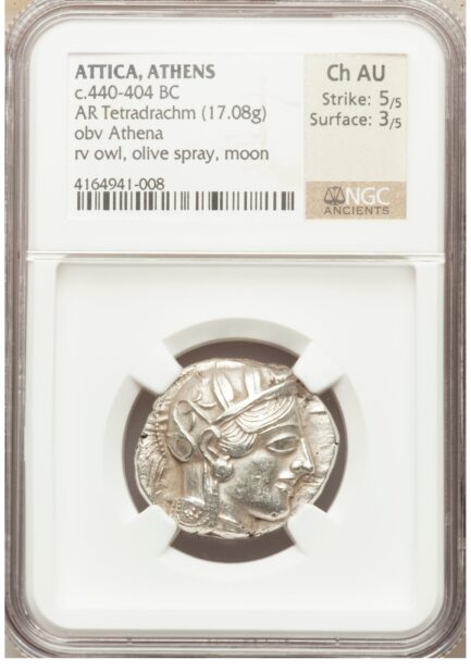 【NGC鑑定 Ch AU】古代ギリシャ アッティカ アテネ テトラドラクマ銀貨 BC.440-404【逸品】 - 画像 (4)