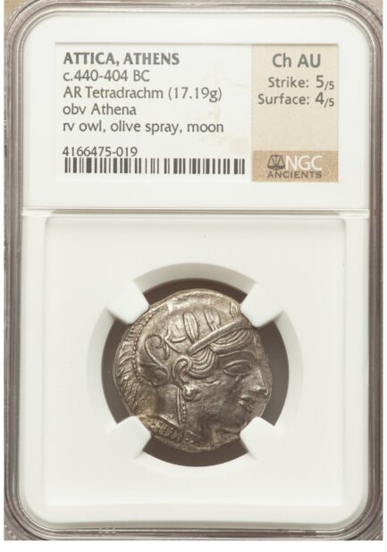 【NGC鑑定 Ch AU】古代ギリシャ アッティカ アテネ テトラドラクマ銀貨 BC.440-404 - 画像 (4)