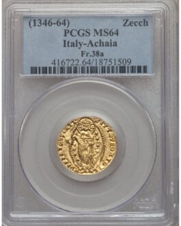 【PCGS鑑定 MS64】イタリア アカイア公国 ゼッキーノ金貨 1346-1364年