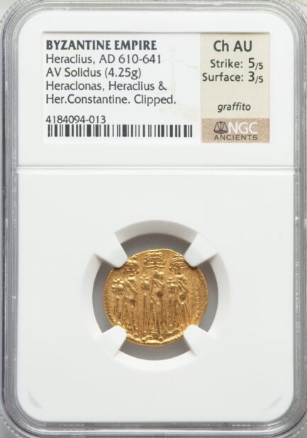 【NGC鑑定 Ch AU】ビザンツ帝国（東ローマ帝国） 皇帝ヘラクレイオス ソリダス金貨 610-641年 - 画像 (5)