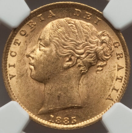 【NGC鑑定 MS62】オーストラリア ビクトリア女王ヤングヘッド＆シールド ソブリン金貨 1885年 - 画像 (2)