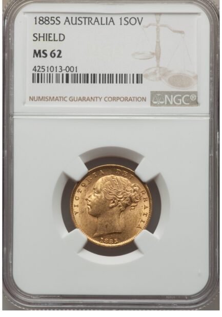 【NGC鑑定 MS62】オーストラリア ビクトリア女王ヤングヘッド＆シールド ソブリン金貨 1885年 - 画像 (3)