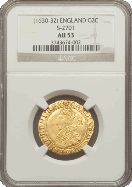 【最高鑑定 NGC鑑定 AU53】イギリス チャールズ１世 ダブルクラウン金貨 1630-1632年 - 画像 (4)