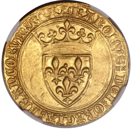 【NGC鑑定 MS63】フランス シャルル6世 エキュ金貨 1380-1422年 - 画像 (2)