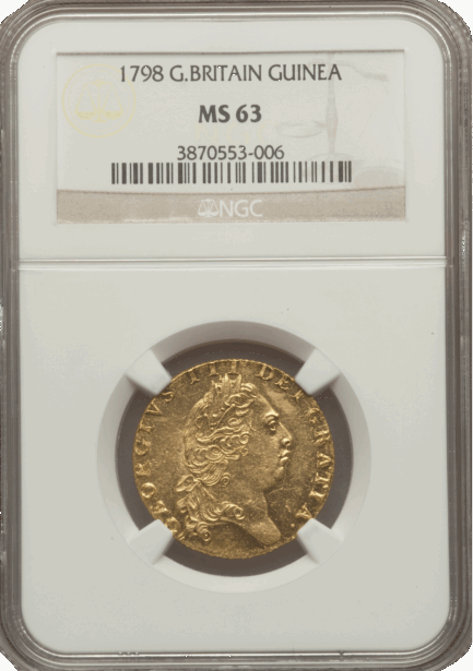 【NGC鑑定 MS63】イギリス ジョージ3世 ギニー金貨（スペードギニー） 1798年 - 画像 (3)