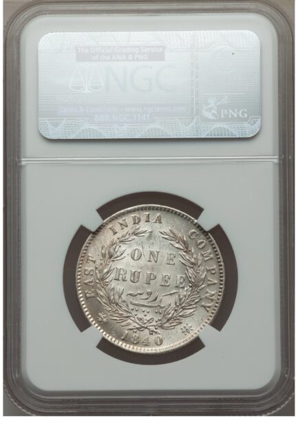 【NGC鑑定 MS63】イギリス領インド ビクトリア女王ヤングヘッド ルピー銀貨 1840年 - 画像 (5)