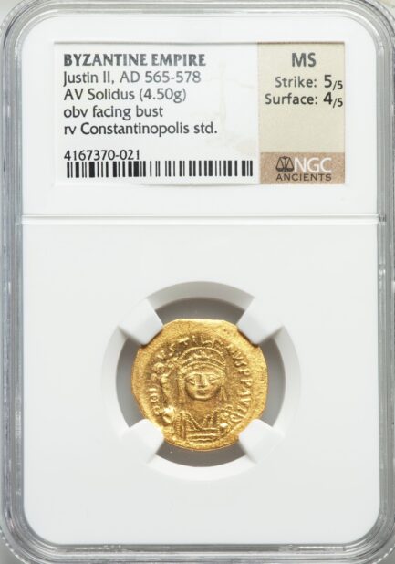 【NGC鑑定 MS】ビザンツ帝国（東ローマ帝国） ユスティヌス2世 ソリダス金貨 565-578年 - 画像 (3)