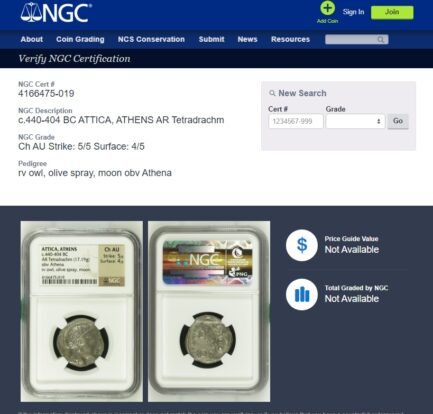 【NGC鑑定 Ch AU】古代ギリシャ アッティカ アテネ テトラドラクマ銀貨 BC.440-404 - 画像 (6)