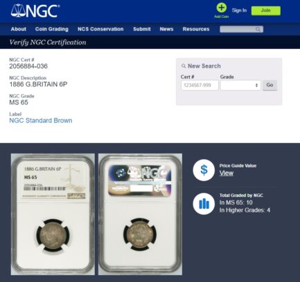 【NGC鑑定 MS65】イギリス ビクトリア女王ヤングヘッド ６ペンス銀貨 1886年 - 画像 (6)