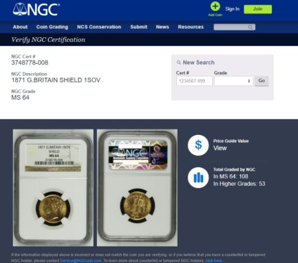 【NGC鑑定 MS64】イギリス ビクトリア女王ヤングヘッド（シールド） ソブリン金貨 1871年 - 画像 (6)
