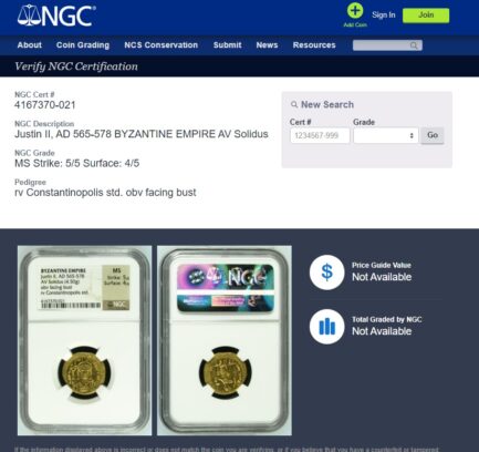 【NGC鑑定 MS】ビザンツ帝国（東ローマ帝国） ユスティヌス2世 ソリダス金貨 565-578年 - 画像 (5)