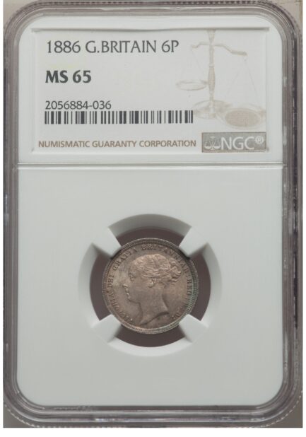 【NGC鑑定 MS65】イギリス ビクトリア女王ヤングヘッド ６ペンス銀貨 1886年 - 画像 (4)