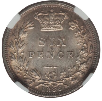 【NGC鑑定 MS65】イギリス ビクトリア女王ヤングヘッド ６ペンス銀貨 1886年 - 画像 (3)