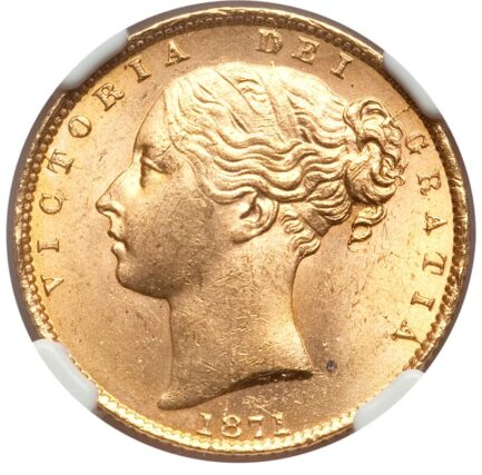 【NGC鑑定 MS64】イギリス ビクトリア女王ヤングヘッド（シールド） ソブリン金貨 1871年 - 画像 (2)